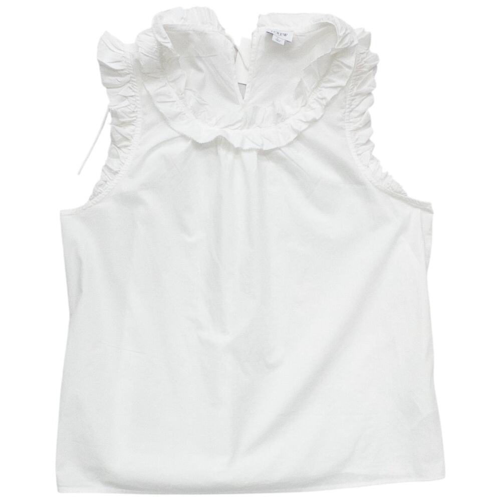 J Crew Ruffle Trim Cotton Poplin Tie Back Tank Top White Women's Large NWT - Picture 2 of 5